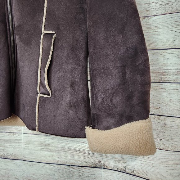 Vintage CARTE Women's Faux Suede Faux Wool Jacket Pockets Hoodie Size Large - Picture 4 of 16